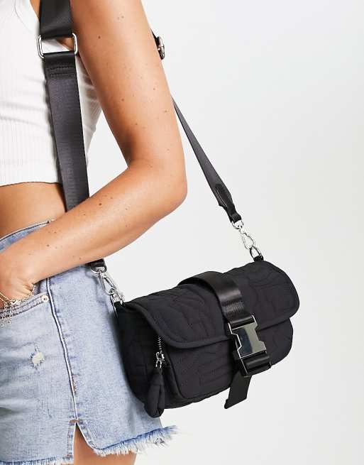 Topshop Nina abstract stich crossbody bag in black, 4 of 4