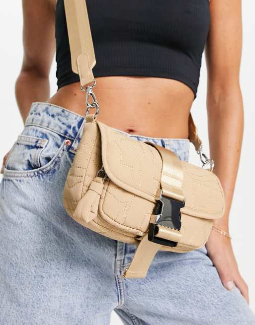 Topshop - Nina - Borsa a tracolla con cuciture astratte color pietra