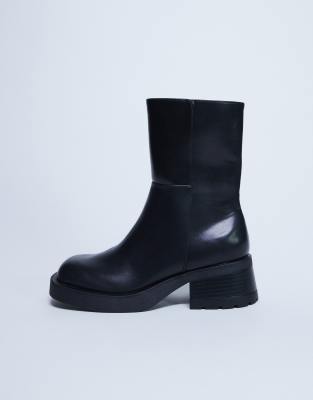 Topshop Nina chunky heeled ankle boot in black Cheap Sale Black