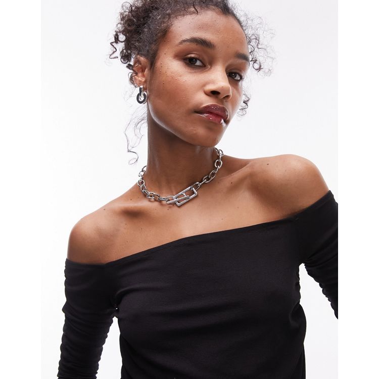 Topshop Nina chunky square link T-bar necklace in silver tone