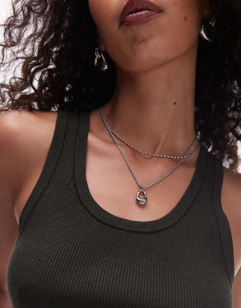 Topshop - Nina - Collana con catenina multifilo e pendente tonalità argento in acciaio inossidabile resistente all'acqua - view 1
