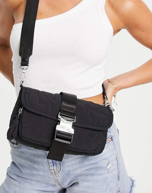 Topshop - Nina - Crossbody tas met abstracte stiksels in zwart