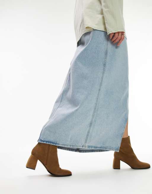 Topshop Nina flared heel sock boots in camel suede , 3 of 4