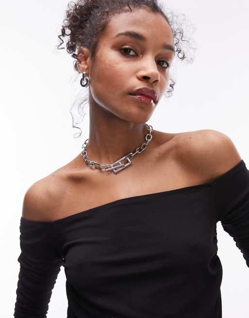 Topshop – Nina – Naszyjnik z masywnych kwadratowych ogniw i zapięciem w kształcie litery T w odcieniu srebra