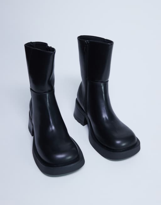 Topshop – Nina – Svarta, grova ankelboots med klackar, 4 av 4