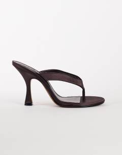 Nina toe thong heeled sandal in chocolate satin