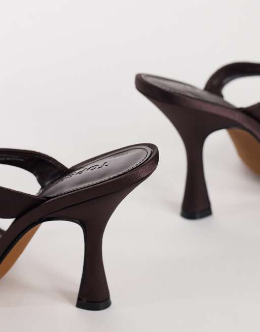 Topshop Nina toe thong heeled sandal in chocolate satin, 4 of 4