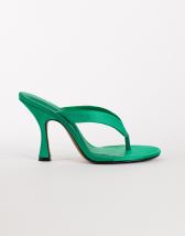 Topshop Nina toe thong heeled sandal in green satin