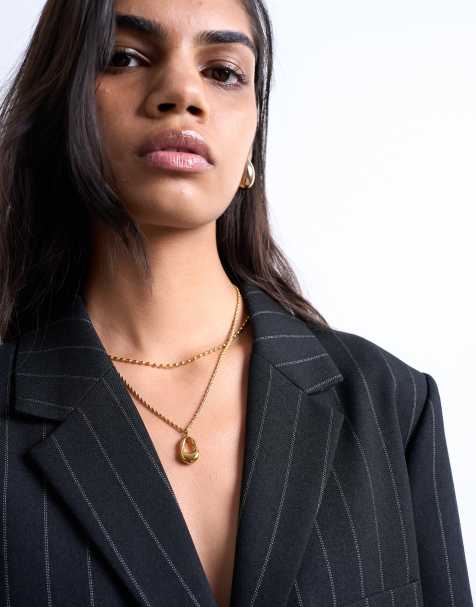 Topshop Nina waterproof stainless steel multirow chain and pendant necklace in gold - view 1