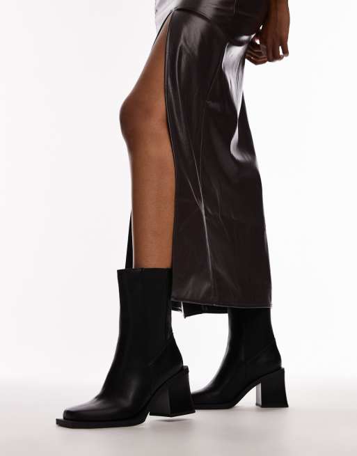 Topshop Nisha block heeled chelsea boots in black