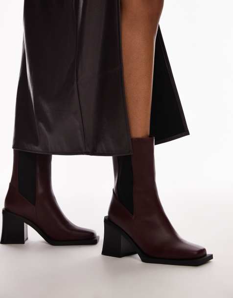 Topshop - Nisha - Chelsea boots met blokhak in bordeauxrood - view 1