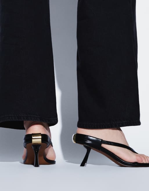 Topshop Nix toe thong mid heel sandal with hardware in black, 3 of 4