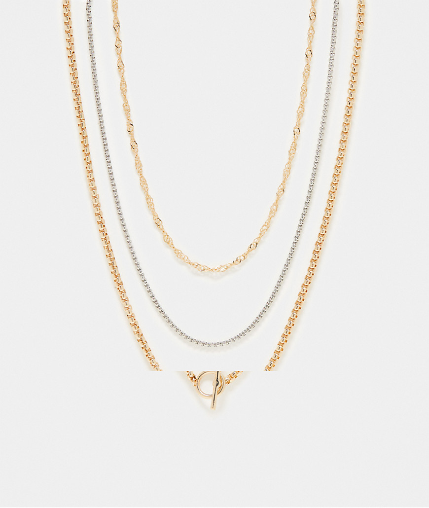 Topshop Nixon Pack Of 3 Mixed Necklaces In Multi Tone In Gold