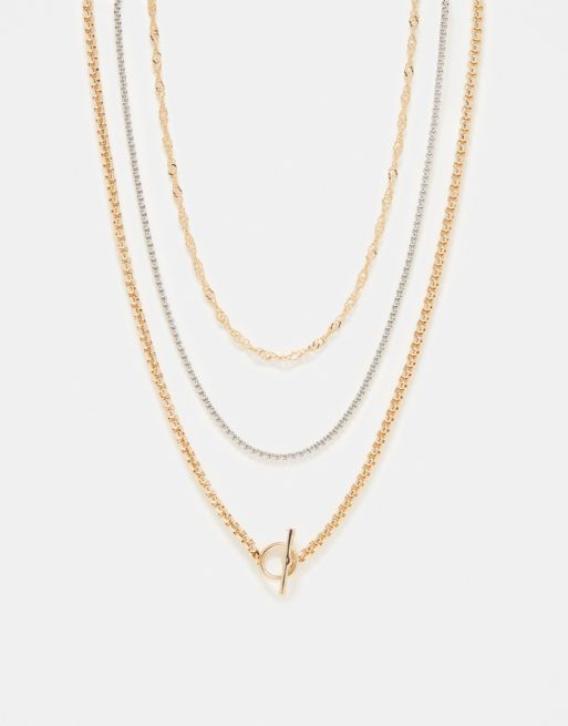 Topshop Nixon pack of 3 mixed necklaces in multi tone