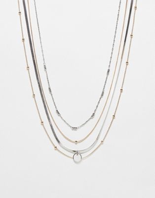 Topshop Nixon Pack Of 4 Mixed Necklaces In Multi Tone