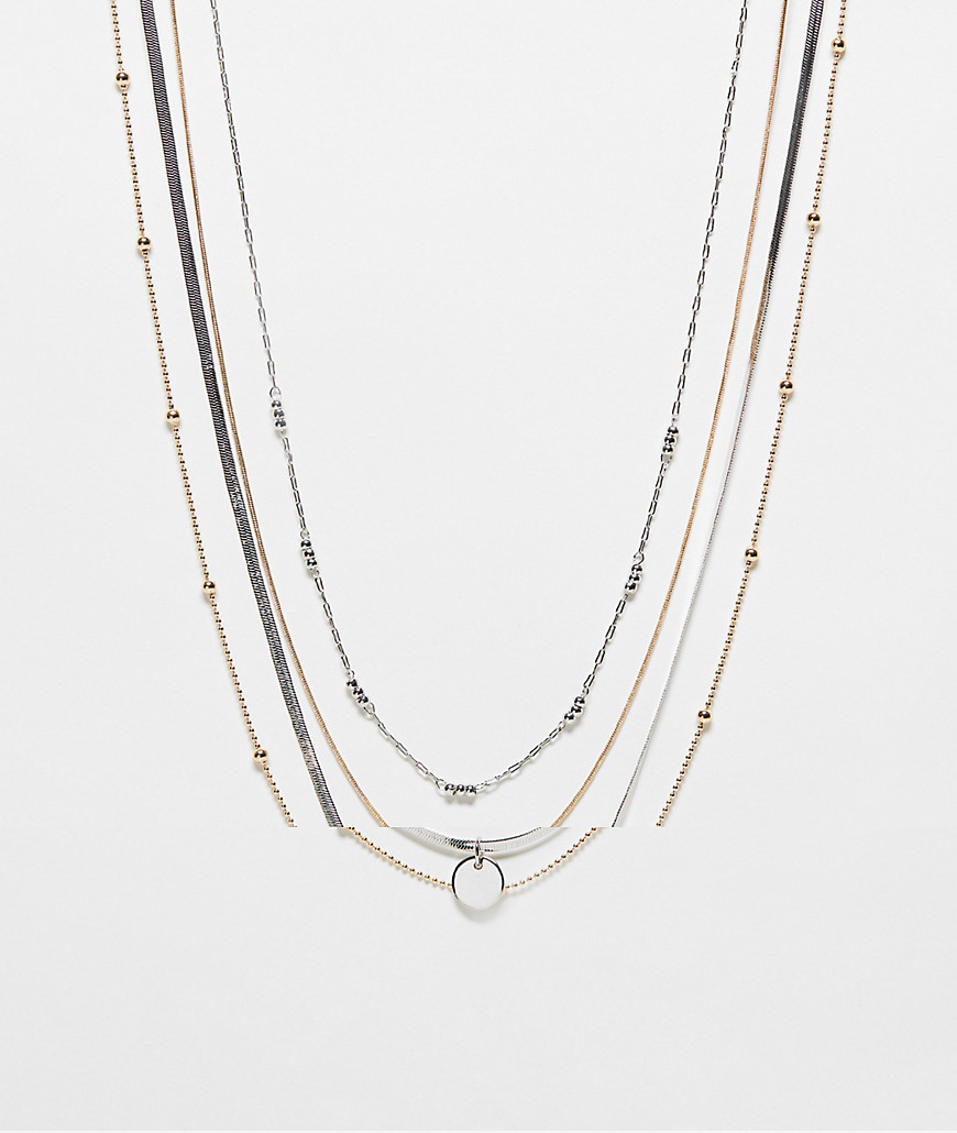 Topshop Nixon Pack Of 4 Mixed Necklaces In Multi Tone In Gold