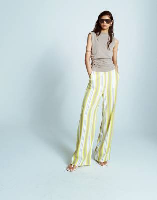 no waistband linen slouch pants in yellow-Multi