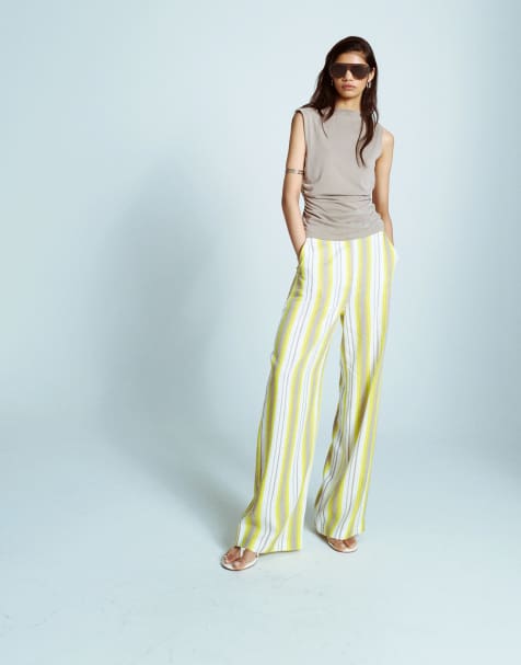 Topshop no waistband linen slouch pants in yellow - view 1