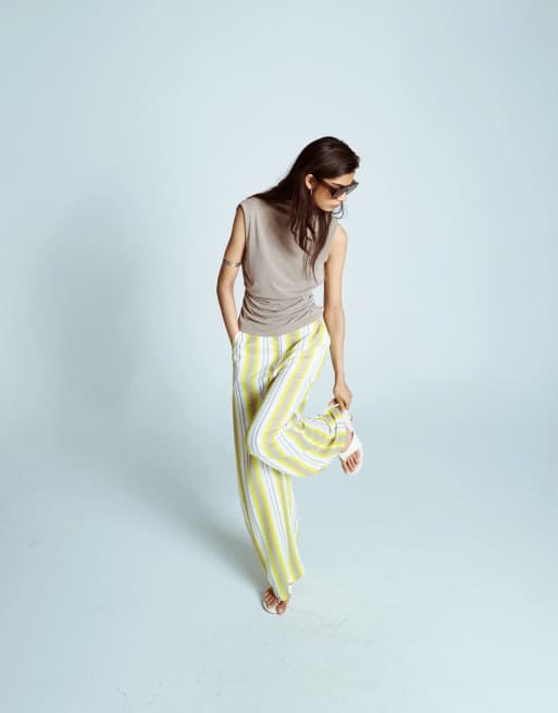 Topshop no waistband linen slouch pants in yellow