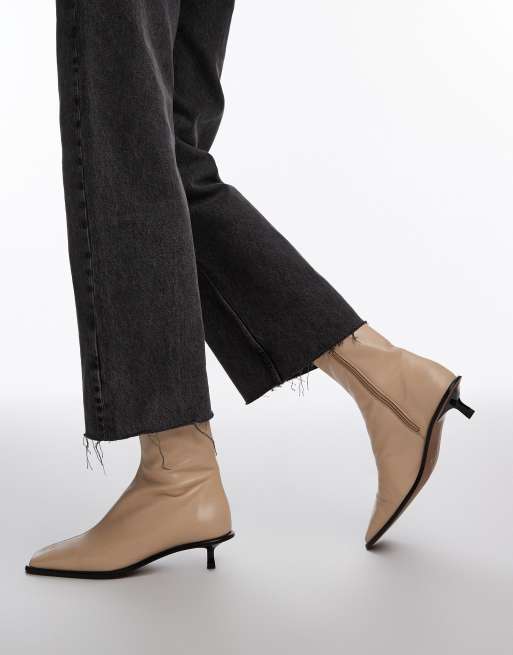 Topshop - Noah - Bottes à talon élégantes en cuir de qualité supérieure - Blanc cassé