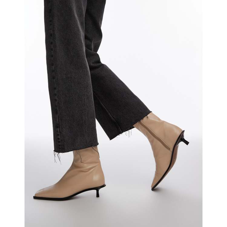 Topshop Noah premium leather heeled smart boot in off white ASOS