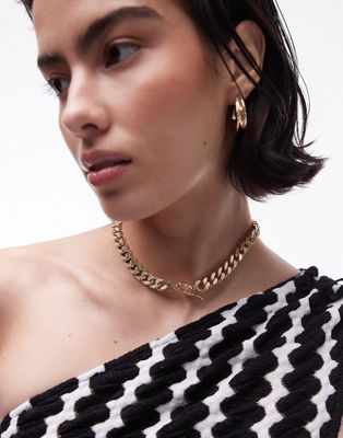 Topshop Noah T-bar Curb Chain Necklace In Gold Tone