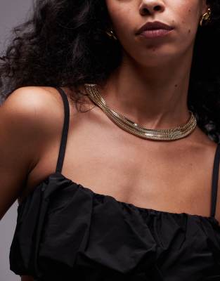 Noelle multi row snake chain necklace in gold tone