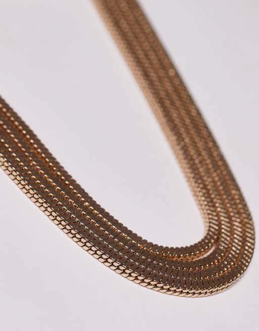 Topshop Noelle multi row snake chain necklace in gold tone, 2 of 3