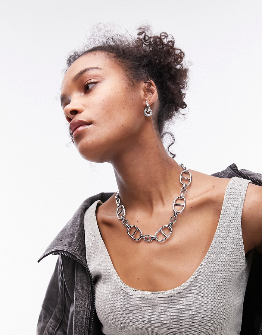 Topshop Noky oval link chain necklace in silver tone