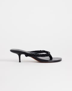 Nolan beaded toe thong mid heel sandal in black
