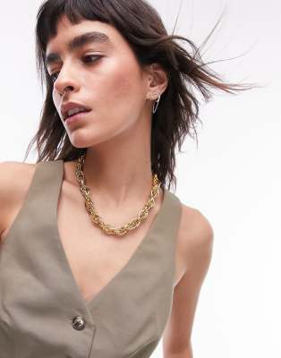 Topshop Nolan chunky twisted chain necklace in gold tone