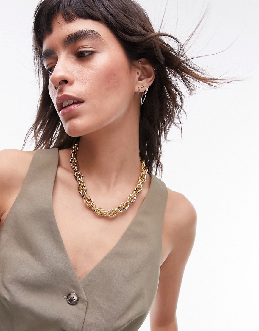 Topshop Nolan Chunky Twisted Chain Necklace In Gold Tone