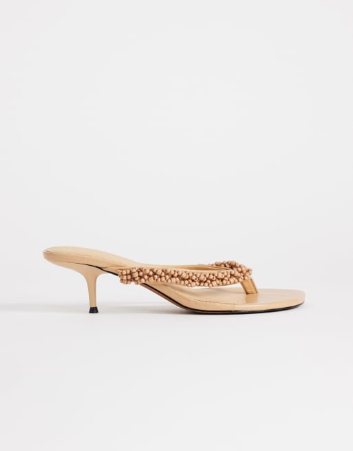 Topshop – Nolan – Kamelbruna sandaler med halvhög klack, tårem och pärlor, 2 av 4