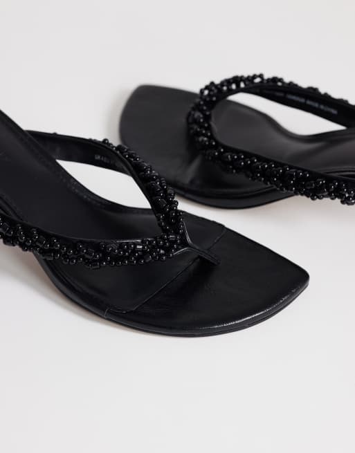 Topshop - Nolan - Sorte sandaler med mellemhøj hæl og tårem med perler, 4 af 4