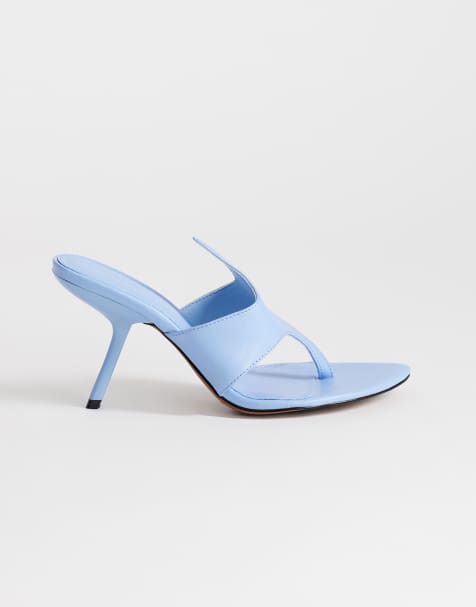Topshop Nora angular heeled mule sandal in cornflower blue - view 1
