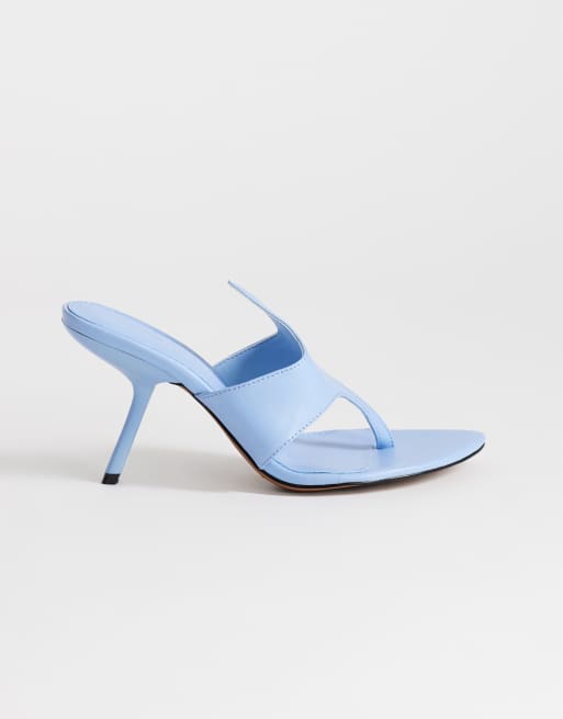 Topshop Nora angular heeled mule sandals in cornflower blue