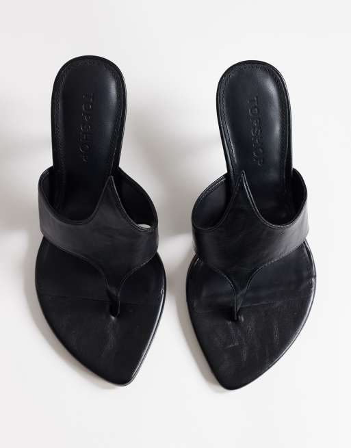 Topshop Nora angular high heeled mule sandal in black, 3 of 4