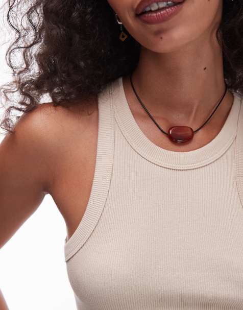Topshop - Nora - Choker-halskæde med rebdesign og smykkesten i brændt orange - view 1