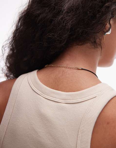 Topshop Nora choker rope necklace with gem in burnt orange - view 2