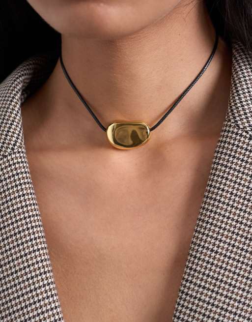 Topshop Nora choker rope necklace with gem in gold, 3 of 3