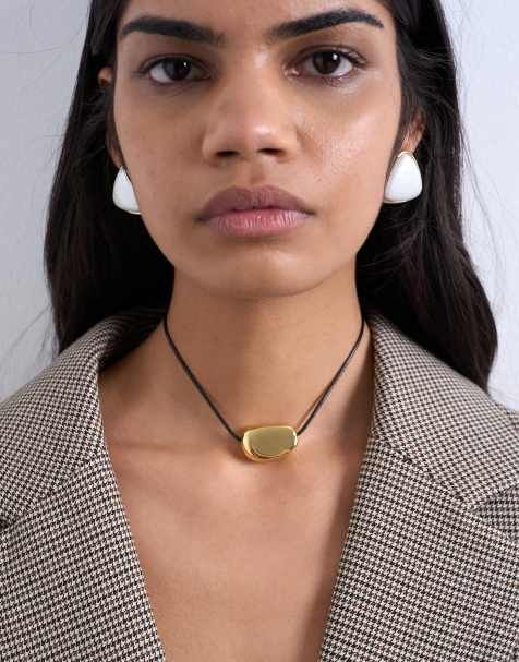 Topshop - Nora - Collana in corda stile choker con pietra color oro - view 1