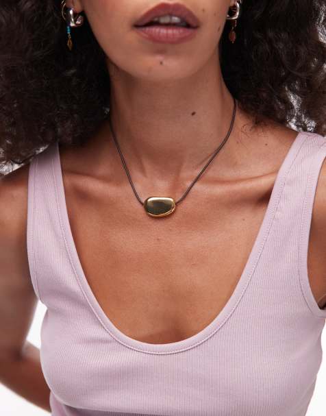 Topshop - Nora - Guldfarvet choker-halskæde med rebdesign og smykkesten - view 1