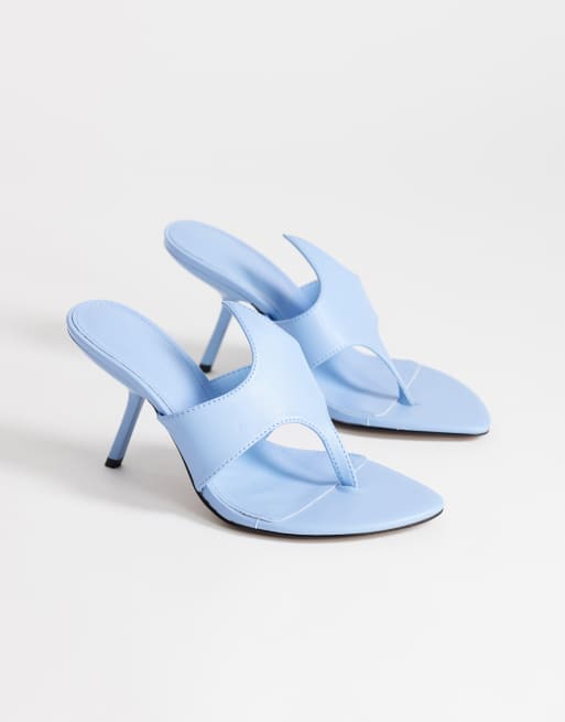Topshop - Nora - Kornblomstblå mule-sandaler med høj kantet hæl, 2 af 4