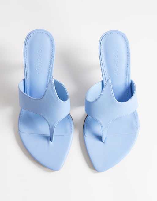 Topshop - Nora - Kornblomstblå mule-sandaler med høj kantet hæl, 3 af 4