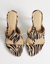 Topshop Nora real leather with hair angular heeled mule sandal in zebra