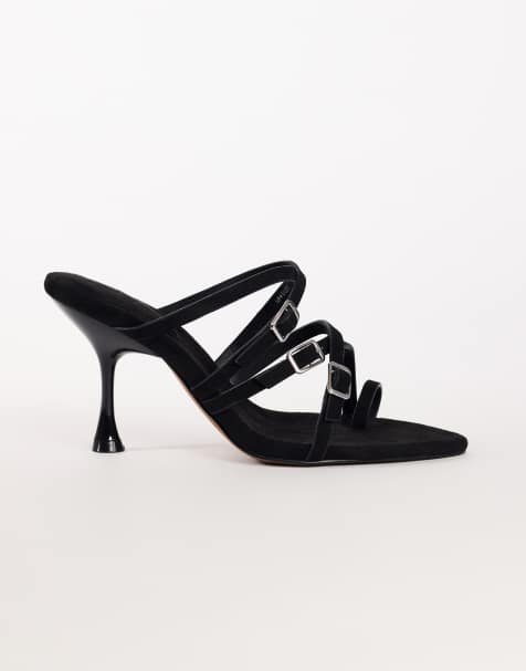 Topshop Nori buckle detail heeled mule in black faux suede - view 1