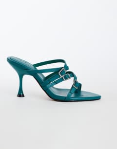 Nori buckle detail heeled mule in teal