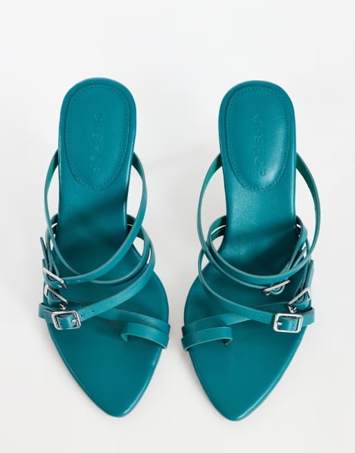 Topshop Nori buckle detail heeled mule in teal, 3 of 4