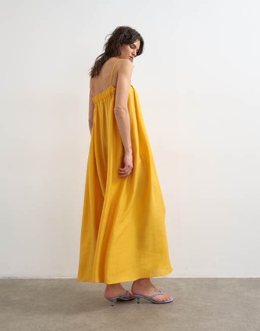 Topshop notch neck pleated cami maxi dress in orange, 4 of 4