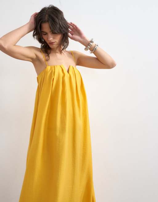 Topshop notch pleated cami maxi dress in orange, 3 of 4